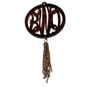 Vintage Brown Lucite Cut Out Pendant Gold Tassel Accent DIY for Necklace Women